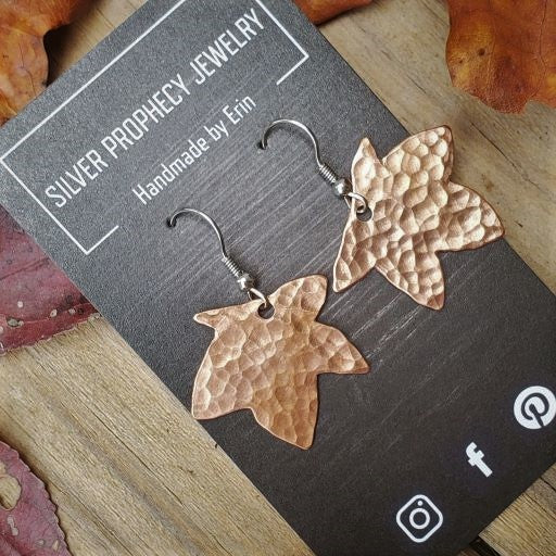 Maple - Silver Prophecy Jewelry - Copper Earrings, fall earrings, fall inspired jewelry, Hammered Copper, maple leaf earrings - Dangle Earrings