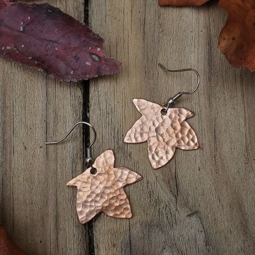 Maple - Silver Prophecy Jewelry - Copper Earrings, fall earrings, fall inspired jewelry, Hammered Copper, maple leaf earrings - Dangle Earrings