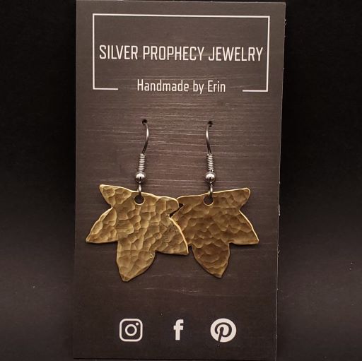 Goldie - Silver Prophecy Jewelry - fall earrings, fall inspired jewelry, hammered brass, maple leaf earrings, simple brass earrings - Dangle Earrings