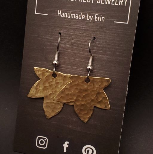 Goldie - Silver Prophecy Jewelry - fall earrings, fall inspired jewelry, hammered brass, maple leaf earrings, simple brass earrings - Dangle Earrings