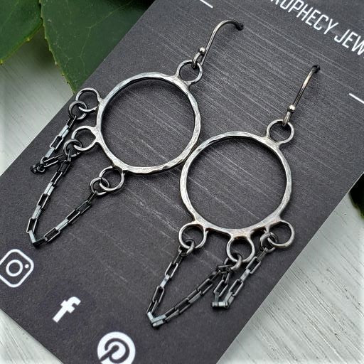 Amelia - Silver Prophecy Jewelry - Antiqued Silver, Dangle Earrings, Gift for her, Gunmetal Silver, Hammered Silver, Handmade, Lightweight Jewelry, Patina Jewelry, Simple Dangle Earrings, Sterling Silver - Dangle Earrings