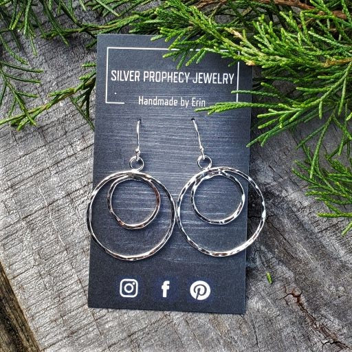 Circe - Silver Prophecy Jewelry - Concentric Circles, Dangle Earrings, geometric Earrings, Hammered Silver, Handmade, Lightweight Jewelry, Sterling Silver - Dangle Earrings