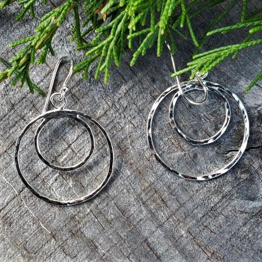 Circe - Silver Prophecy Jewelry - Concentric Circles, Dangle Earrings, geometric Earrings, Hammered Silver, Handmade, Lightweight Jewelry, Sterling Silver - Dangle Earrings