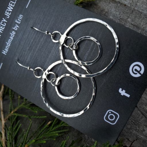 Claire - Silver Prophecy Jewelry - Dangle Earrings, geometric, Hammered Silver, Handmade, Lightweight Jewelry, Sterling Silver - Dangle Earrings