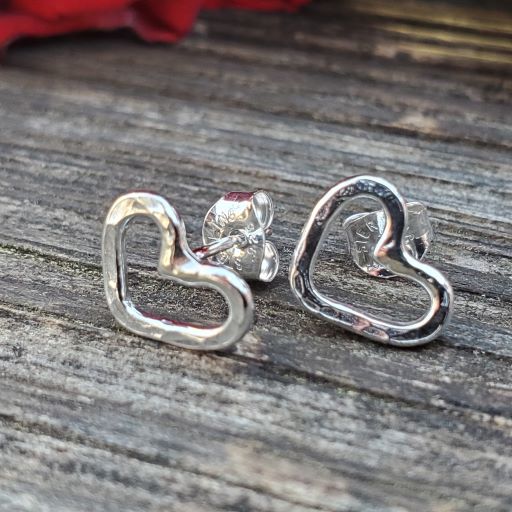 Daphne - Silver Prophecy Jewelry - Gift for her, Hammered Silver, Handmade, Heart Studs, Hearts, Lightweight Jewelry, Love Jewelry, Post Earrings, Sterling Silver, Valetine's Gift - Post Earrings