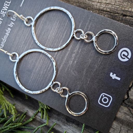 Gabrielle - Silver Prophecy Jewelry - Dangle Earrings, Double circle Earrings, Hammered Silver, Handmade, Lightweight Jewelry, Sterling Silver - Dangle Earrings