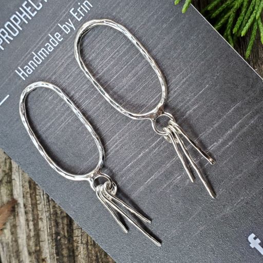 Helga - Silver Prophecy Jewelry - Hammered Silver, Handmade, Lightweight Jewelry, oval fringe Earrings, Post Earrings, Sterling Silver - Post Earrings