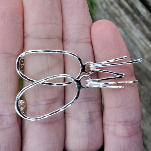 Helga - Silver Prophecy Jewelry - Hammered Silver, Handmade, Lightweight Jewelry, oval fringe Earrings, Post Earrings, Sterling Silver - Post Earrings