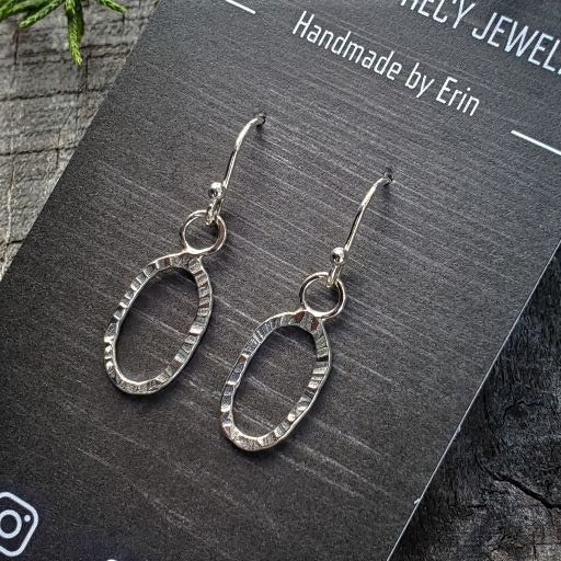 Harriet - Mini - Silver Prophecy Jewelry - consignment, Dangle Earrings, Hammered Silver, Handmade, Lightweight Jewelry, Oval Earrings, Sterling Silver - Dangle Earrings
