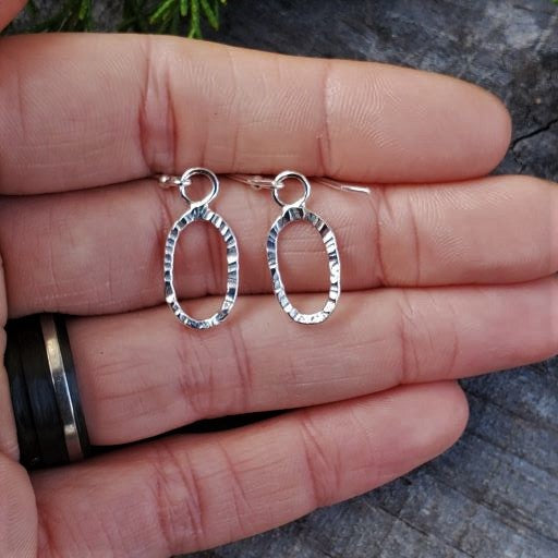 Harriet - Mini - Silver Prophecy Jewelry - consignment, Dangle Earrings, Hammered Silver, Handmade, Lightweight Jewelry, Oval Earrings, Sterling Silver - Dangle Earrings