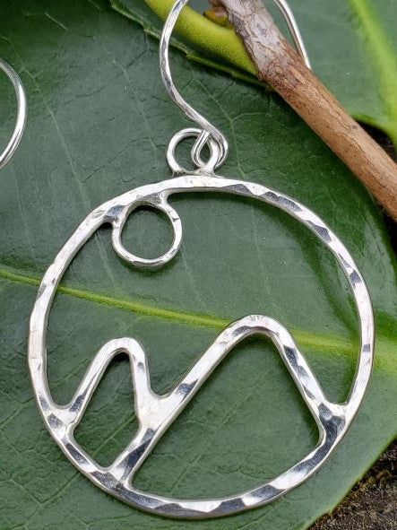 NC Region Mountain Hoops - Silver Prophecy Jewelry - Dangle Earrings, Hammered Silver, Handmade, Lightweight Jewelry, Mountain Jewelry, Mountain scene, North Carolina, Sterling Silver - Dangle Earrings