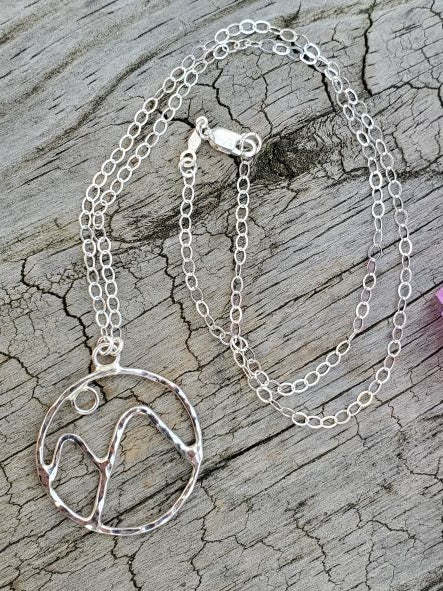 NC Region Mountain Necklace - Silver Prophecy Jewelry - Hammered Silver, Handmade, Lightweight Jewelry, Mountain necklace, mountain scene, Sterling Silver - Necklace
