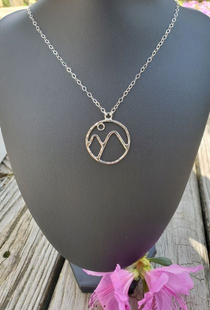 NC Region Mountain Necklace - Silver Prophecy Jewelry - Hammered Silver, Handmade, Lightweight Jewelry, Mountain necklace, mountain scene, Sterling Silver - Necklace