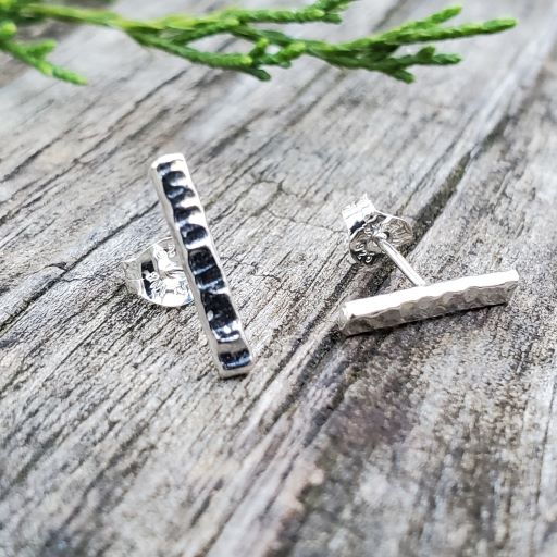 Tina - Silver Prophecy Jewelry - Hammered Silver, Handmade, Lightweight Jewelry, Post Earrings, small bar Earrings, Sterling Silver - Post Earrings