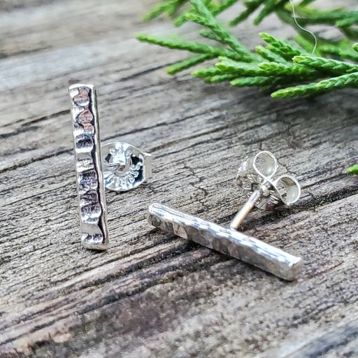 Tina - Silver Prophecy Jewelry - Hammered Silver, Handmade, Lightweight Jewelry, Post Earrings, small bar Earrings, Sterling Silver - Post Earrings